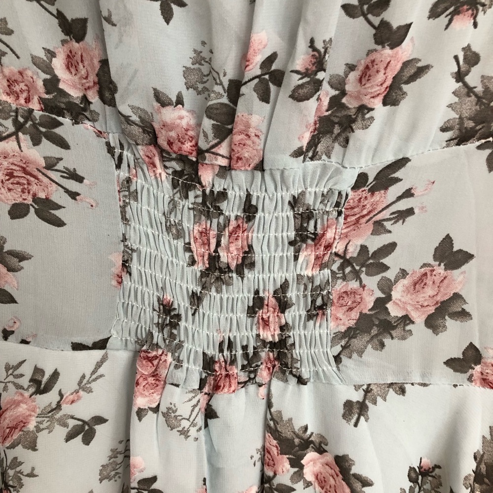 Sweet Pea Light Blue Midi Dress with Pink Floral Print - Picture 4 of 7